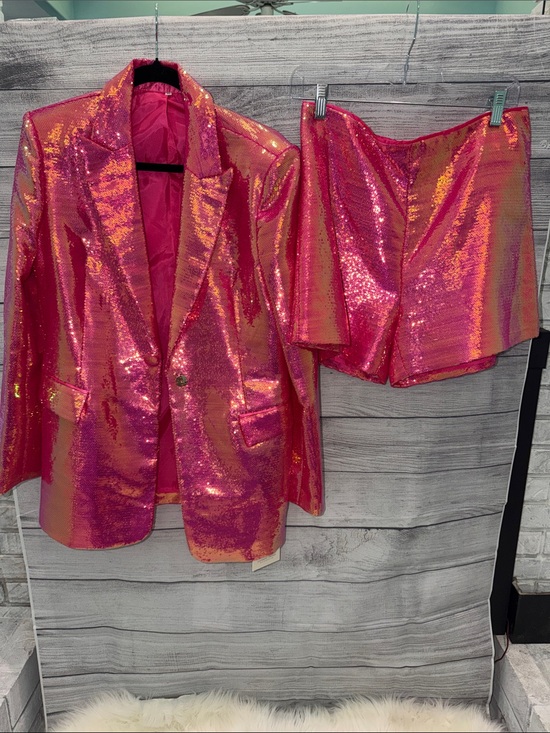 Mew Mews Jackets & Blazers - Sequin Pink Blazer & Shorts Suit Set
